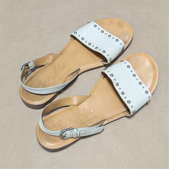 Brighton Avril Leather Sandals Slingback Studded Cream Tan Made in Italy Womens - Picture 1 of 7